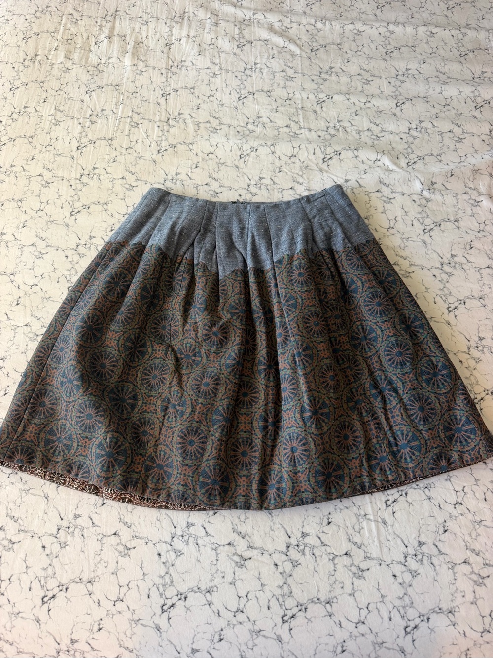 Donoratico Printed A-Line Midi Skirt in Gray and Teal